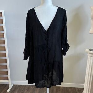 Black V-Neck Button Tunic or Swim Cover
NWOT